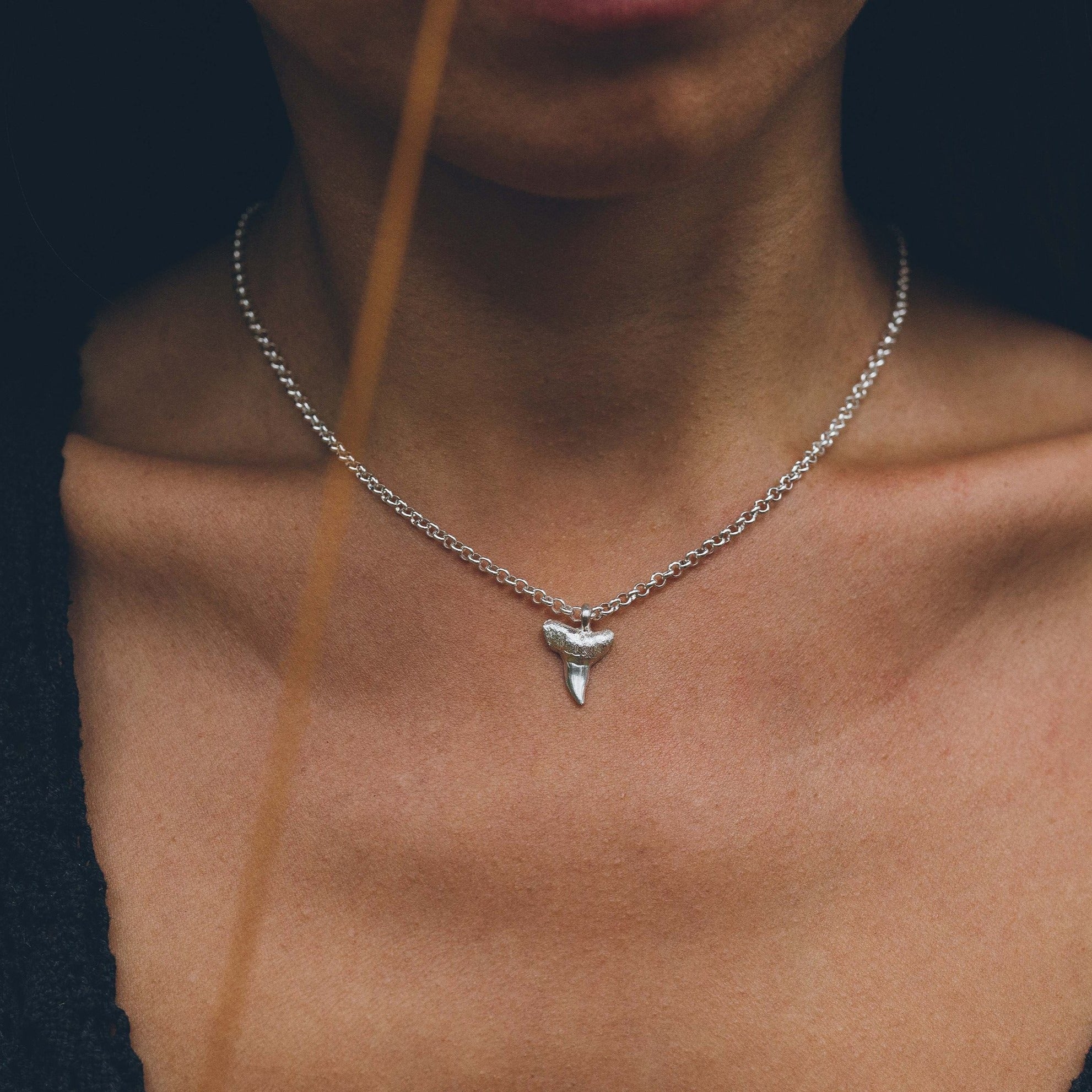 Tiny Sharks Tooth Necklace (Polished Silver)