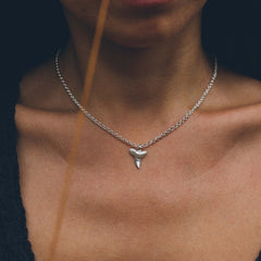 Tiny Sharks Tooth Necklace (Polished Silver)