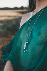 Pregnant Male Seahorse Necklace (Blackened Silver)