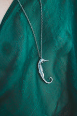 Pregnant Male Seahorse Necklace (Blackened Silver)