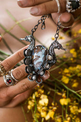Seahorses, opal, pearl and ruby necklace