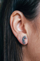 Tiny seahorse earrings ~ (blackened silver)