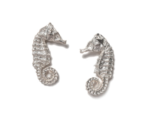 Tiny seahorse earrings ~ (polished silver)