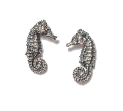 Tiny seahorse earrings ~ (blackened silver)