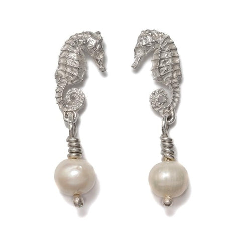 Roman seahorse pearl drop earrings