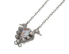 Seahorses, opal, pearl and ruby necklace
