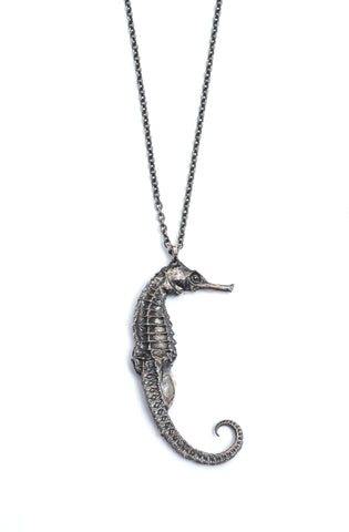 Pregnant Male Seahorse Necklace (Blackened Silver)