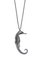 Pregnant Male Seahorse Necklace (Blackened Silver)