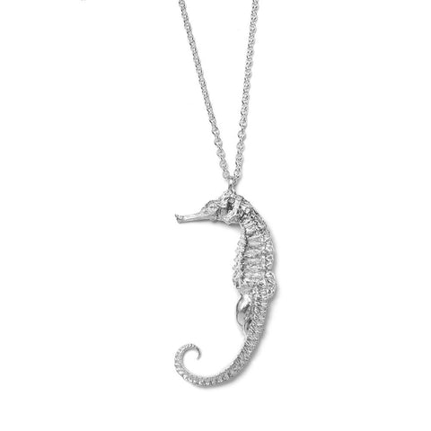 Pregnant Male Seahorse Necklace (Polished Silver)